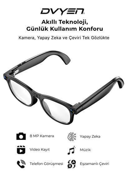 DVYEN G2 Pro Akıllı Yapay Zeka (AI) Gözlük – Kamera, Bluetooth, Hafıza, Müzik, AI Ast., Canlı Çeviri, IPX5