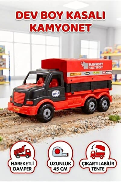 Tıfıl Toys Açılabilir Tenteli Kasalı Büyük Boy 44cm Tekerlekli Ralli Tasarımlı Oyuncak Dev Taşıyıcı Kamyon