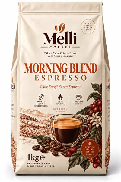 MELLI COFFEE Morning Blend Espresso Çekirdek Kahve 1 KG Orta-Koyu Kavrum Brezilya & Kolombiya