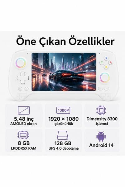 ANBERNIC RG557 Android El Konsolu 8GB RAM 128GB, Retro Taşınabilir Oyun Konsolu