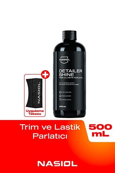 Nasiol Detailershine Sünger Hediyeli Trim ve Lastik Parlatıcı/Yenileyici 500ml-Ultra Parlak Ve Islak Görünüm