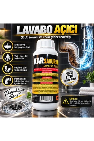 Karsavuran GÜÇLÜ LAVABO VE GİDER AÇICI – MUTFAK & BANYO TAHLİYE BORULARI İÇİN ETKİLİ TEMİZLEME 500 GR