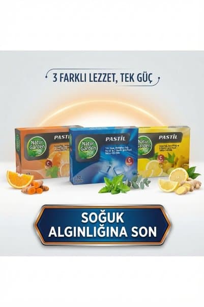 natur garden fresh NGF 3 Farklı Lezzet Tek Güç Portakal - Nane - Limon 3 Adet Pastil