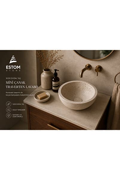 Estom Stone Mini Traverten Çanak Lavabo