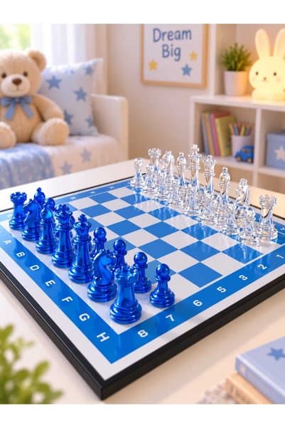 TOHA Mavi Satranç Takımı 26x25 cm Eğitici Strateji ve Zeka Oyunu Çocuk ve Yetişkin Satranç Seti