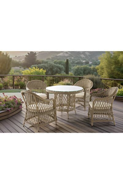 Tu Tienda PATARA 4 SANDALYE+YUVARLAK MASA(100X100) BAHÇE BALKON MUTFAK MASA TAKIMI