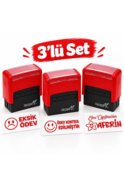 tasarigo Öğretmen Kaşesi 3'lü Efsane Set - Aferin - Kontrol Edildi - Eksik Ödev Yazılı