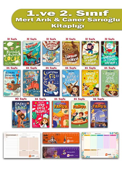 Timaş Çocuk 1. ve 2. Sınıf Caner Sarıoğlu Mert Arık 17 Kitaplık Süper Set - Dünyanın En Komik Korkak Tembel Hayvanı Dünyayı Okuyan Çocuk Babası Kılıklı Faruk Set