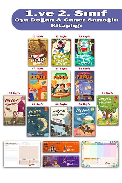 Timaş Çocuk 1. ve 2. Sınıf Caner Sarıoğlu Oya Doğan Kitaplığı 11 Kitap Set - Dünyanın En Komik En Korkak Hayvanı Faruk Duygu Günlüğüm Mira Serisi
