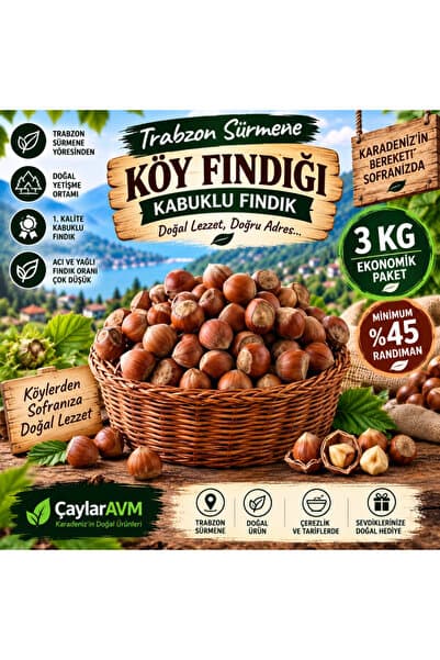 ÇAYLAR AVM Sürmene Köy Fındığı 3 Kg – 1. Kalite Kabuklu Fındık Min. %45 Randıman
