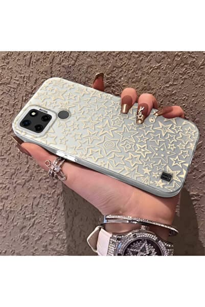 quırkshıeld Realme C25Y/C21Y Uyumlu Elle Çizilmiş Karalama Yıldız Baskılı Kılıf, Tam Yıldızlı Sade Desen