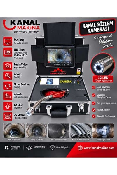 Kanal Makina Kanal Gözlem Kamerası - 9.4 inç Ekran