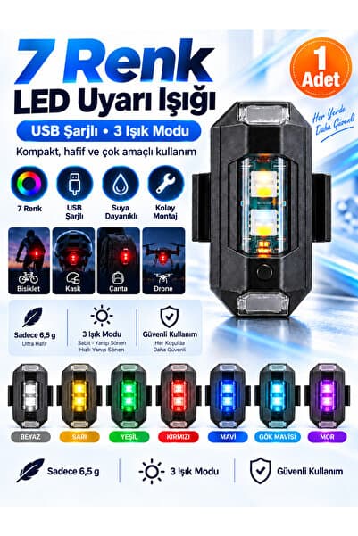 Noury 7 Renk LED Uyarı Işığı USB Şarjlı – Motosiklet Bisiklet Drone Sinyal Lambası
