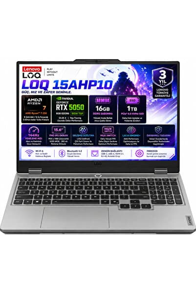 LENOVO LOQ 15AHP10 AMD Ryzen 7-250 16GB DDR5 1TB SSD RTX 5050 8GB 100W FHD FDos Gaming Laptop (83JG00BMTR)