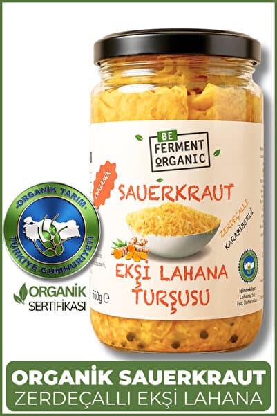 BE FERMENT Organik Fermente Turşu Sauerkraut Zerdeçallı - Karabiberli Ekşi Lahana Turşusu 660 gr