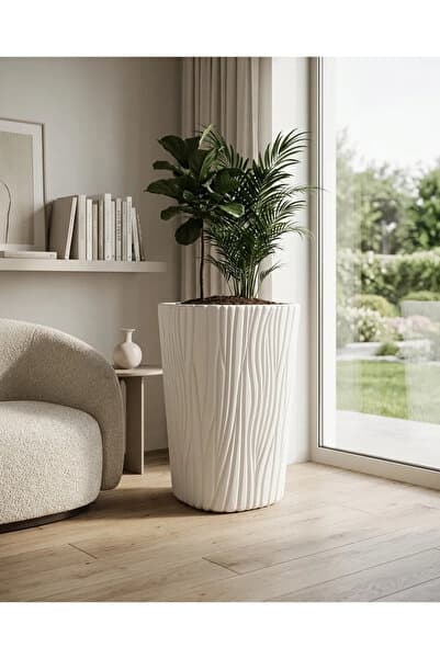CANBOTANİK 51 Lt Dekoratif Salon Ve Kapı Önü Beyaz Kumsal Vazo Saksı & Şemsiyelik (İÇLİKSİZ) salon saksı