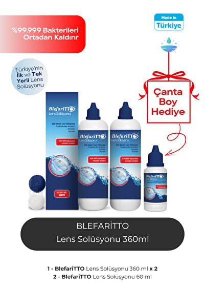 BLEFARİTTO Blefaritto 2 Adet 360 ml Lens Solüsyonu Çanta Boy Tto 60 ml Çanta Boy Hediye Son Kullanım Tarihi: 01