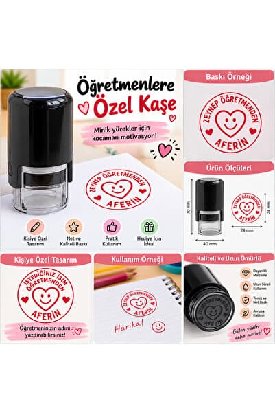 OnurStore Kişiye Özel Öğretmen Kaşesi – İsimli Aferin ve Motivasyon Kaşesi – 10 Farklı Model-motivasyon etiketi hediyeli