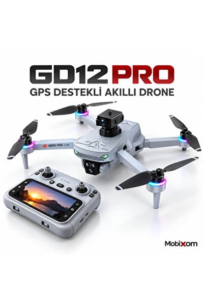 mobixom GD12 Pro GPS Akıllı Drone Ekranlı Kumandalı Kameralı Katlanabilir LED Işıklı Eve Dönüş