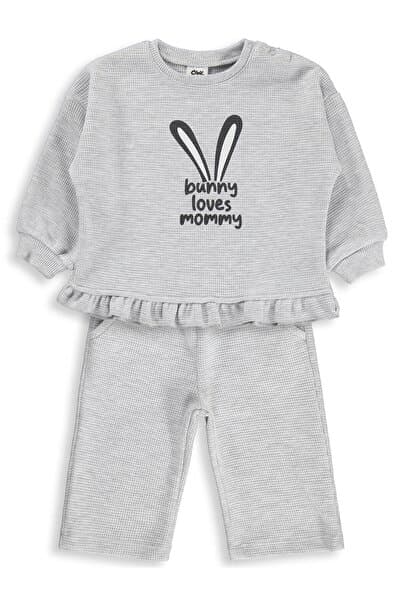 Civil Baby Bunny Loves Mommy Baskılı 6-18 Ay Takım - Gri