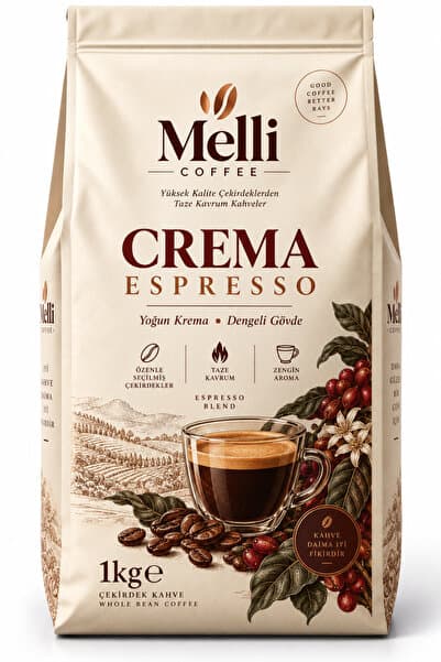 MELLI COFFEE Crema Espresso Çekirdek Kahve 1 kg – Yoğun Krema & Dengeli Gövde