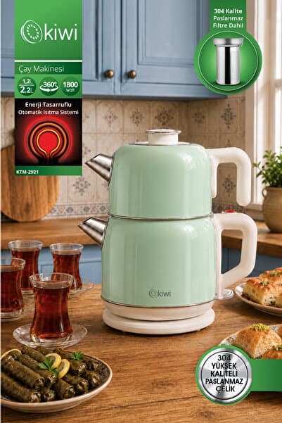 Kiwi KTM-2921 Çay Makinesi | 2,2 L Su Isıtıcı | 1,2 L Demlik | 90 °C Sıcak Tutma