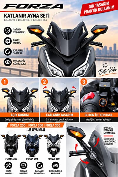 Ahlat Store Forza Otomatik Katlanır Motosiklet Aynası 2018-2027 (Forza 250-300-350)