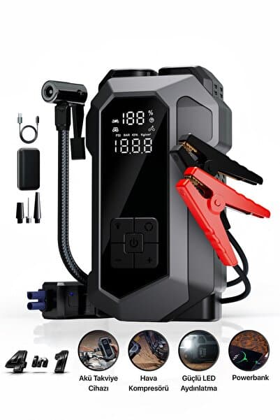 thorqtech Akü Takviye | 4 in 1 Şarjlı Akü Takviye Cihazı | 12.000 mAh Gerçek Değer | Akım Koruma | Güçlü Seri