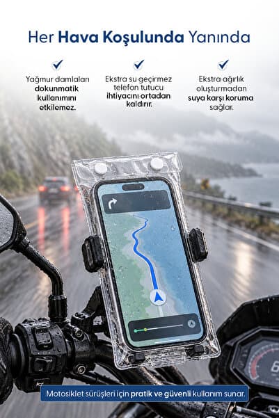 Pandamoto Universal Su Geçirmez Şarj Girişli Motosiklet Scooter Bisiklet ATV Telefon Tutucu Poşet Kılıf (Tüm Modellere Uyumlu)