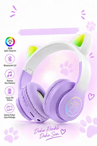 VOOKA Çocuk Bluetooth Kulaklık Kedi Kulaklık Pro 5.0 Akıllı Rgb Led Detaylı Bluetooth Kablosuz