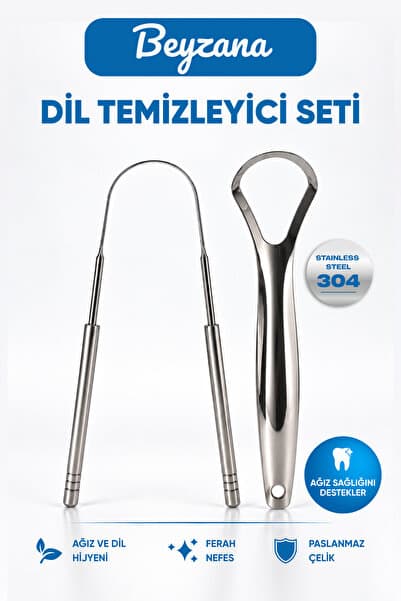 BEYZANA 2 Parça Paslanmaz Çelik Dil Temizleyici ve Dil Sıyırıcı Seti Ağız Kokusuna Son