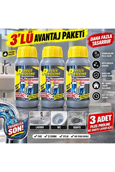 Proline 💧3’lü Plus WC-Banyo-Lavabo Açıcı | Tıkanıklık Giderici | Hızlı ve Etkili Çözüm