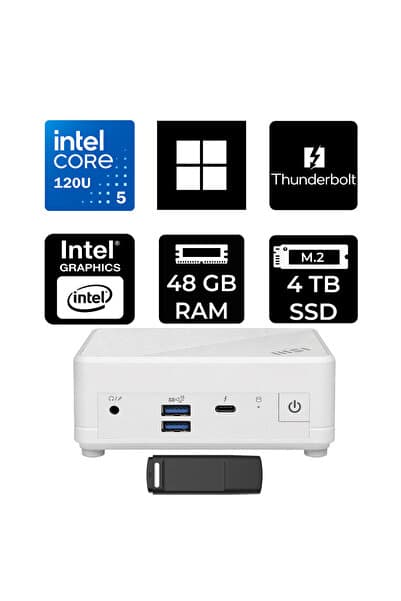 MSI Cubi 5 Intel Core 5 120U 48GB RAM 4TB SSD Win11 Pro 1M497EUP430 Beyaz Mini Masaüstü Bilgisayar + PER4 USB Bellek