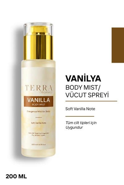 Terra Organics Vanilya Body Mist 200 ml – Soft Vanilla Note Parfümlü Vücut Spreyi