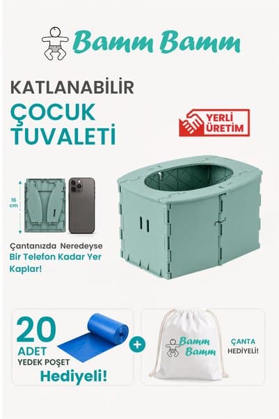 BAMM BAMM Katlanabilir Çocuk Tuvaleti, Portatif Lazımlık Taşıma Çantalı 50kg Taşıma Kapasiteli
