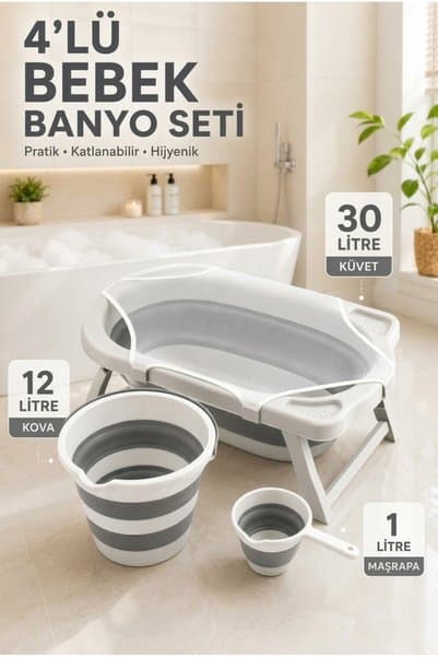 Tommybaby Katlanır Küvet Seti 4 lü Set Banyo Seti