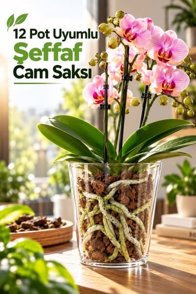 Plant Home Power Mix Cam Orkide Saksısı - 12 Pot Cam Orkide Saksısı - Cam Saksı Vazo