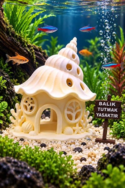 barsdepo Akvaryum Sualtı Kabuklu Ev mağarası Tabela Hedıyelı 8x6cm BATAN MODEL