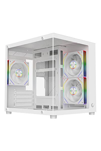 Rampage Lumid M-ATX Temperli Camlı 3*12cm ARGB Fan Akvaryum Beyaz Oyuncu Kasası