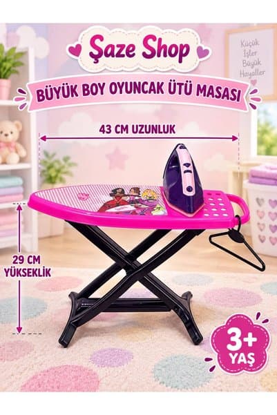SAZE Şaze Shop Büyük Boy Oyuncak Ütü Masası ve Ütü Seti 43 cm Evcilik Oyuncağı 3+ Yaş