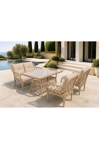 Vivense AHLAT MİNİ 4 KİŞİLİK RATTAN BALKON TAKIMI, BEJ