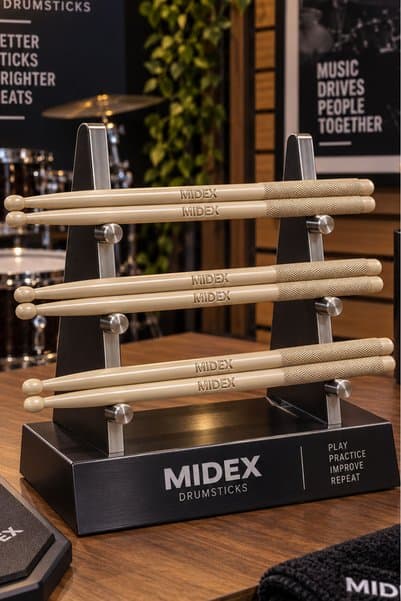 Midex GFK-801WD-3X 5A Bateri Baget Kırılmaz Polyemid Ahşap Renk Davul Bageti 5A Drumsticks 6 Adet (3 Çift)