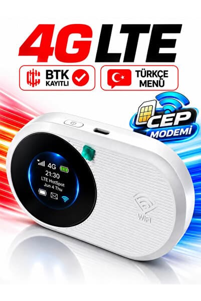 jetucuzal 4G LTE Mobil Sim Kartlı WiFi 6 3000mah Taşınabilir Mini CEP Modem BTK Kayıtlı ( Türkçe Menü )