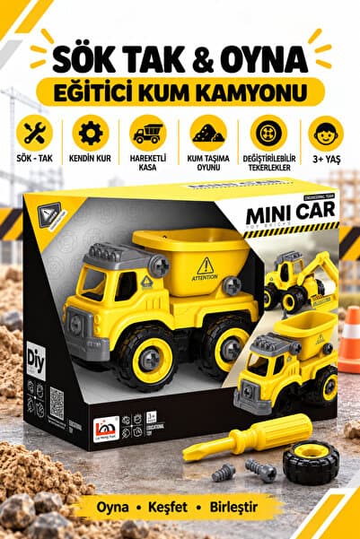 Metito Toys Mini Eğitici Sök & Tak İnşaat Kum Kamyonu 3+ Yaş DIY-STEM