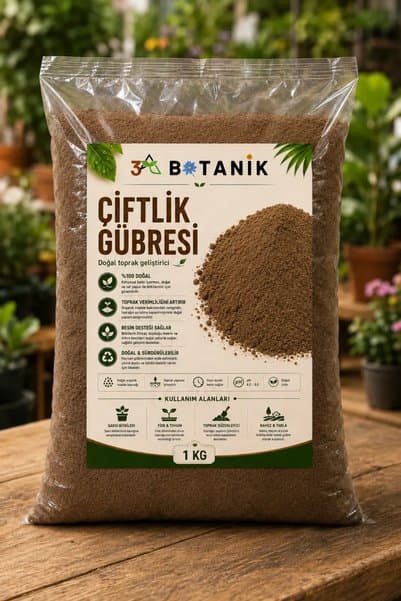 3A BOTANİK Doğal Çiftlik Gübresi, 1 KG, Sebze, Meyve, Çiçek ve Saksı Bitkileri İçin Gübre, Yanmış ve Elenmiş Gübre