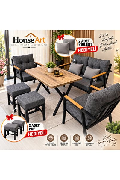 HouseART MİLA ,Model, Balkon, Bahçe, Cafe, Metal Koltuk Takımı, Bahçe Takımı , Çay Seti, 2+1+1 , Yemek Masası , Balkon Mobilyası