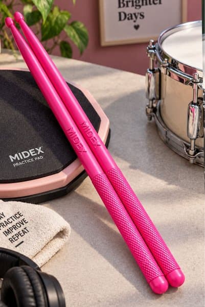 Midex GFK-801PK 5A Bateri Baget Kırılmaz Polyemid Pembe Renk Davul Bageti 5A Drumsticks