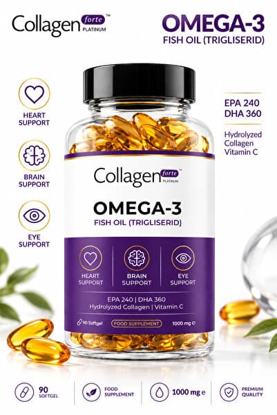 Collagen Forte Platinum Omega-3 Balık Yağı 90 X 1000mg Softgel, Hidrolize Kolajen & C Vitamini