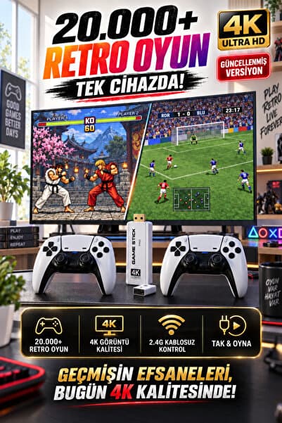 Zineets 20000 Pro Klasik Oyunlu Kablosuz Atari Retro Oyun Konsolu Ps5 Görünümlü Game Stick Nostalji