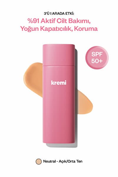 Kremi BB Krem SPF50 Yüksek Kapatıcı, Ton Eşitleyici, Peptit, Seramid, Niacinamide Vitamin E C- Neutral(Orta)50ml
